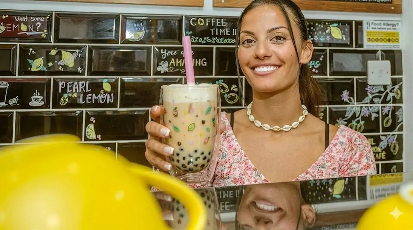 Pl boba team member drinking boba